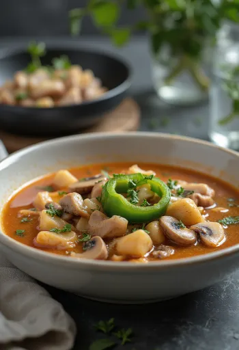 Bakony Mushroom Soup with rich vegetables and pork.