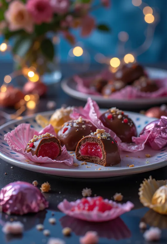 Jelly candies coated in dark chocolate