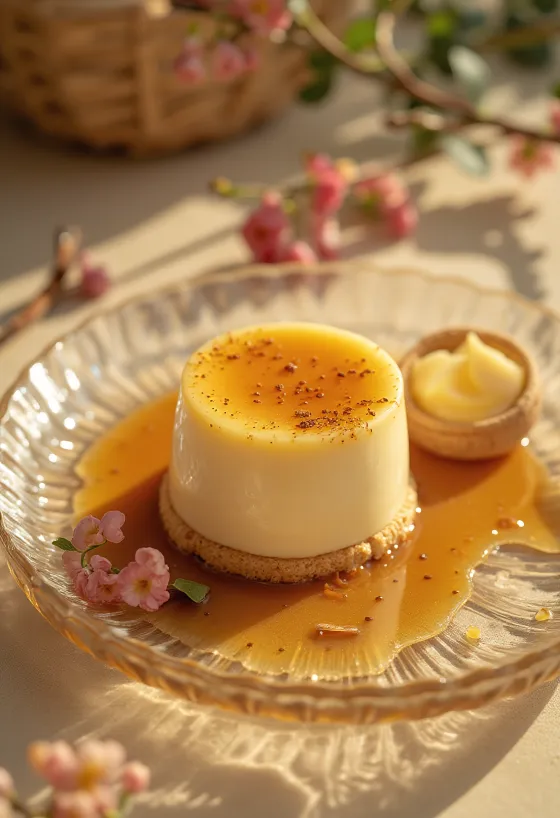 Caramel panna cotta cake slice