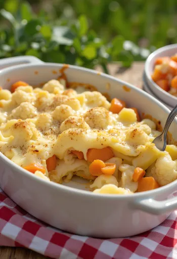 Baked cauliflower and potato casserole with cheese