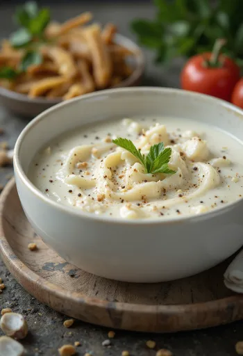 Creamy garlic herb sauce in a bowl, garnished with fresh parsley.