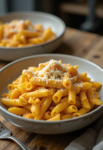 Pumpkin pasta with basil served
