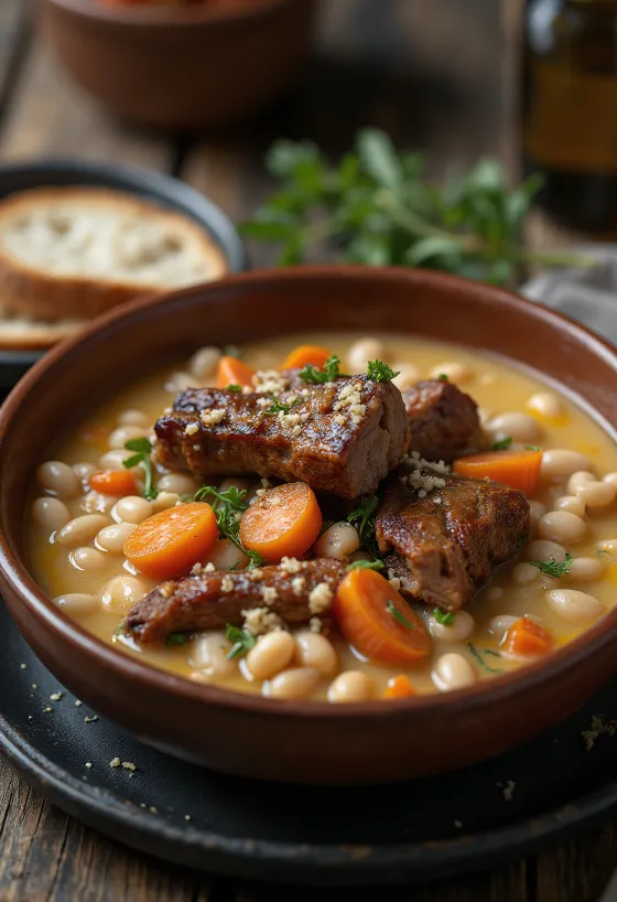 Hearty Hungarian bean soup with smoked ribs