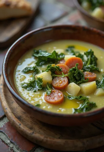 Caldo Verde soup served with sausage