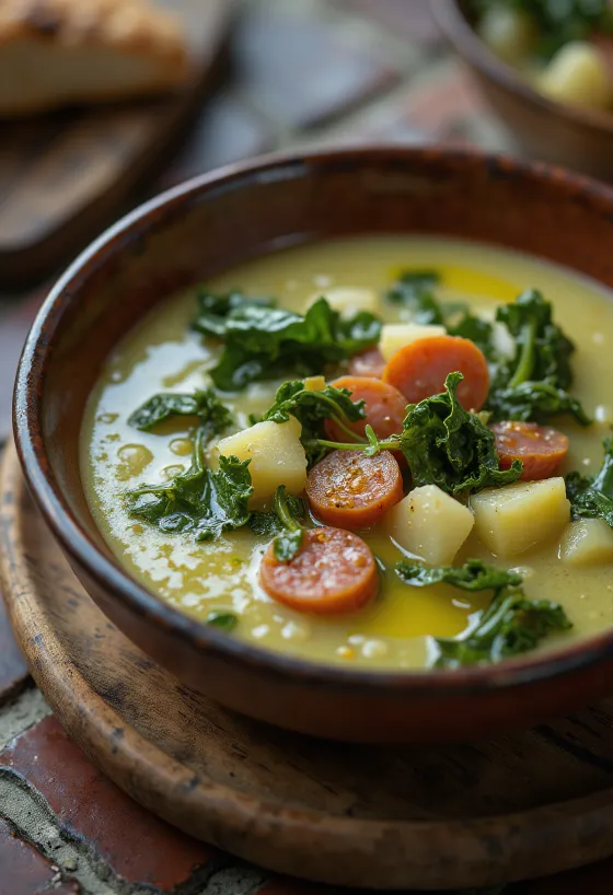 Caldo Verde soup served with sausage