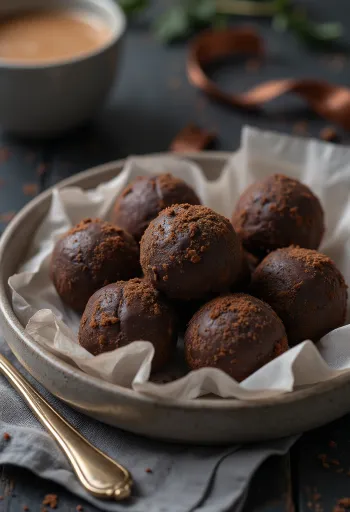 Dark chocolate truffles served