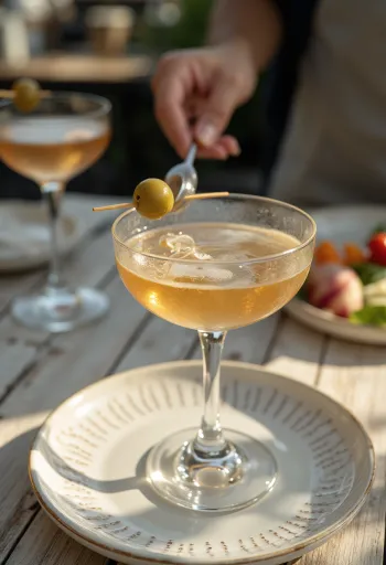 Martini cocktail with olive garnish