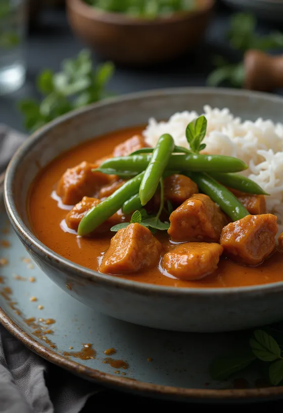 Thai Red Beef Curry served in a bowl
